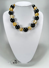 Jackie Brazil "Large Spheres" Black Gloss & Gold Flakes Short Abstract Necklace 50cm ( N2692 )