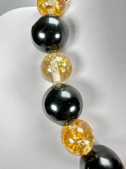 Jackie Brazil "Large Spheres" Black Gloss & Gold Flakes Short Abstract Necklace 50cm ( N2692 )