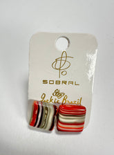 Jackie Brazil "Liquorice" Orange Mix Small Square Resin Earrings ( E0074 )