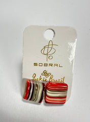 Jackie Brazil "Liquorice" Orange Mix Small Square Resin Earrings ( E0074 )