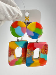 Jackie Brazil "Ruth" Kandinsky Trapez On Pin Resin Earrings ( E0010 )