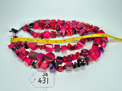 Jackie Brazil "Indiana" 3 Strand Multi-Bead Dark Pink Resin Necklace ( N0043 )