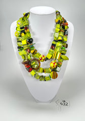 Jackie Brazil "Indiana" 3 Strand Multi-Bead Green Resin Necklace ( N0043 )