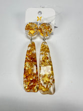 Jackie Brazil "Mel" Gold Flakes Stud & Leaf On Pin Resin Earrings ( E4500 )