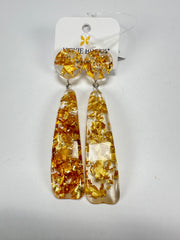 Jackie Brazil "Mel" Gold Flakes Stud & Leaf On Pin Resin Earrings ( E4500 )