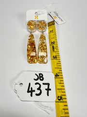 Jackie Brazil "Mel" Gold Flakes Stud & Leaf On Pin Resin Earrings ( E4500 )