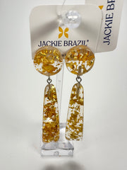 Jackie Brazil "Mel" Gold Flakes Stud & Leaf On Pin Resin Earrings ( E4500 )
