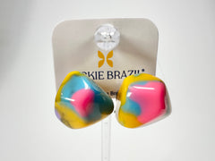 Jackie Brazil "Camille" Kandinsky Abstract Resin Clip On Earrings ( E1053 )