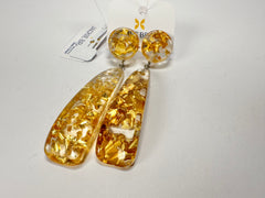 Jackie Brazil "Mel" Gold Flakes Stud & Leaf On Pin Resin Earrings ( E4500 )