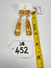 Jackie Brazil "Mel" Gold Flakes Stud & Leaf On Pin Resin Earrings ( E4500 )