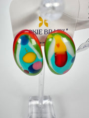 Jackie Brazil "Oval" Kandinsky Single Stone Pendant Stud Resin Earrings ( E3608 )
