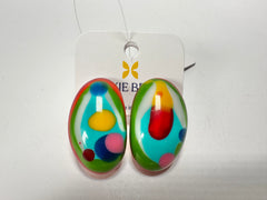 Jackie Brazil "Oval" Kandinsky Single Stone Pendant Stud Resin Earrings ( E3608 )