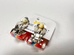 Jackie Brazil "Liquorice" Mix Colours Small Square Resin Clip On Earrings ( E0074 )
