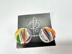 Jackie Brazil "Ilussion Disk" Clear Swirls Round Clip On Resin Earrings ( E3496 )