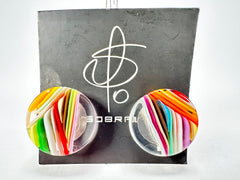 Jackie Brazil "Ilussion Disk" Clear Swirls Round Clip On Resin Earrings ( E3496 )