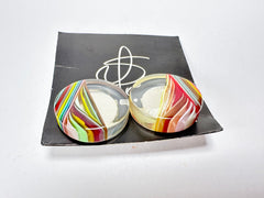Jackie Brazil "Ilussion Disk" Clear Swirls Round Clip On Resin Earrings ( E3496 )