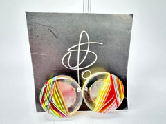 Jackie Brazil "Ilussion Disk" Clear Swirls Round Clip On Resin Earrings ( E3496 )