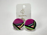 Jackie Brazil "Aida" Purple Swirls Round Clip On Resin Earrings ( E3174 )