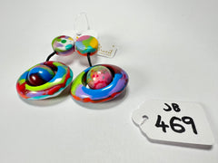 Jackie Brazil "Saturn" Kandinsky Disk & Ball on Cord Resin Earrings ( E0052 )