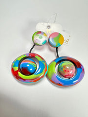 Jackie Brazil "Saturn" Kandinsky Disk & Ball on Cord Resin Earrings ( E0052 )