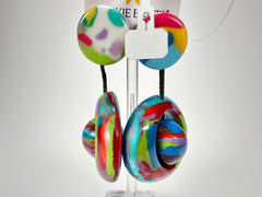 Jackie Brazil "Saturn" Kandinsky Disk & Ball on Cord Resin Earrings ( E0052 )