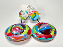Jackie Brazil "Saturn" Kandinsky Disk & Ball on Cord Resin Earrings ( E0052 )