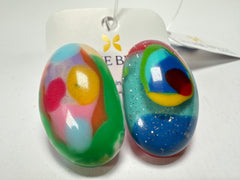 Jackie Brazil "Oval" Kandinsky Single Stone Pendant Stud Resin Earrings ( E3608 )