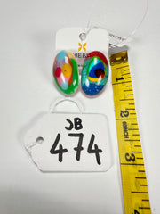 Jackie Brazil "Oval" Kandinsky Single Stone Pendant Stud Resin Earrings ( E3608 )