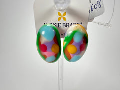 Jackie Brazil "Oval" Kandinsky Single Stone Pendant Stud Resin Earrings ( E3608 )