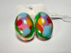 Jackie Brazil "Oval" Kandinsky Single Stone Pendant Stud Resin Earrings ( E3608 )