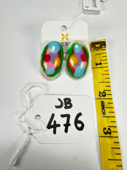 Jackie Brazil "Oval" Kandinsky Single Stone Pendant Stud Resin Earrings ( E3608 )