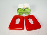Jackie Brazil "Ruth" Red and Transparent Green Trapez On Pin Resin Earrings ( E0010 )