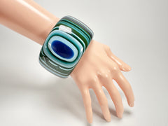 Jackie Brazil "Tiger" Liquorice Allsorts with Cat Eye Blue Mix 5cm Resin Bangle ( B0932 )