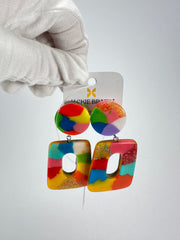 Jackie Brazil "Ruth" Kandinsky Trapez On Pin Resin Earrings ( E0010 )
