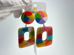 Jackie Brazil "Ruth" Kandinsky Trapez On Pin Resin Earrings ( E0010 )