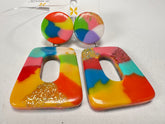 Jackie Brazil "Ruth" Kandinsky Trapez On Pin Resin Earrings ( E0010 )