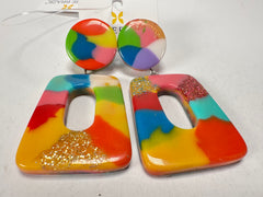 Jackie Brazil "Ruth" Kandinsky Trapez On Pin Resin Earrings ( E0010 )
