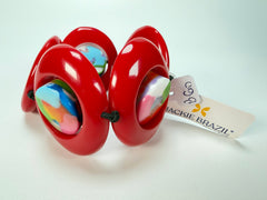 Jackie Brazil "Saturn" Red Gloss Kandinsky Disc & Cylinder Elastic Bracelet ( B0060 )
