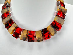 Jackie Brazil "Romeo" Tortoise & Prada Linked Rectangle Beads Necklace ( N0034 )