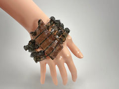Jackie Brazil "4 Row w/ Feature Plate" Smoked Crystal Charcoal Resin Bracelet ( B2732 )