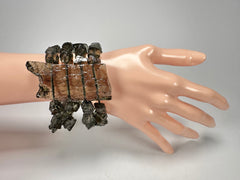 Jackie Brazil "4 Row w/ Feature Plate" Smoked Crystal Charcoal Resin Bracelet ( B2732 )