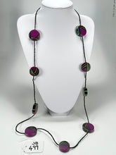 Jackie Brazil "Aida" Purple Swirls Discs With Beads Long Resin Necklace ( N3150 )