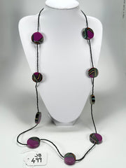 Jackie Brazil "Aida" Purple Swirls Discs With Beads Long Resin Necklace ( N3150 )