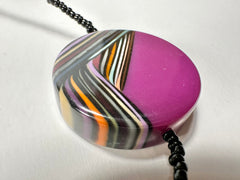 Jackie Brazil "Aida" Purple Swirls Discs With Beads Long Resin Necklace ( N3150 )