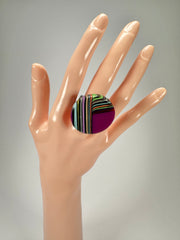 Jackie Brazil "Coast" Swirls Purple Circle Resin Ring ( R3198 ) Size UK P / USA 7.5