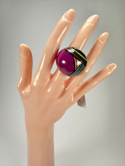 Jackie Brazil "Berlin" Swirls Purple Large Round Resin Ring ( R3195 ) Size UK P / USA 7.5
