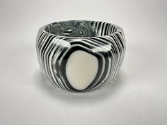 Jackie Brazil "Cat Eye" Liquorice Allsorts Black & White Striped 5cm Resin Bangle ( B2195 )