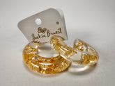 Jackie Brazil "Lucia" Gold Flakes Thick Half Hoop On Pin Resin Earrings ( E0035 )