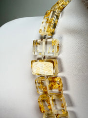 Jackie Brazil "Romeo" Gold Flakes Linked Rectangle Beads Necklace ( N0034 )