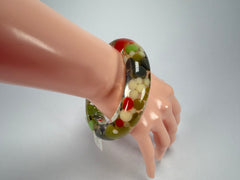 Jackie Brazil "Shinny Spotted" Green Mix Spots Solid Round Resin 1.7cm Bangle ( B1726 )